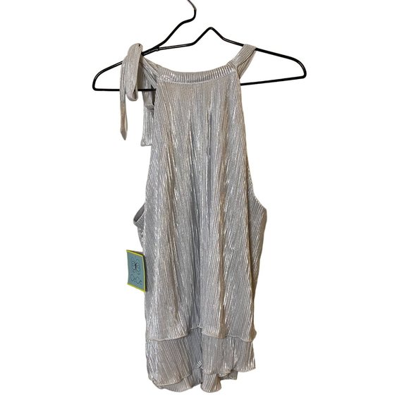 New Cece Metallic Silver layered tank top with tie‎ neck Sz L - Picture 8 of 10